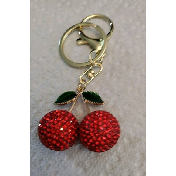 Red Glitter Cherries Acrylic Bag Charm/Key Chain 3/4" Diameter Each Cherries - Picture 2 of 4